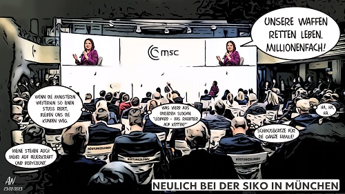 Karikatur - Neulich bei der SIKO, Quelle: IMI Tübingen